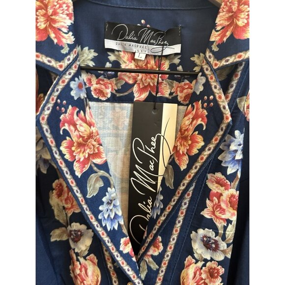 Dalia MacPhee Floral Maxi Dress Belted Button Front Sz Large NEW $250 Navy - Picture 10 of 13